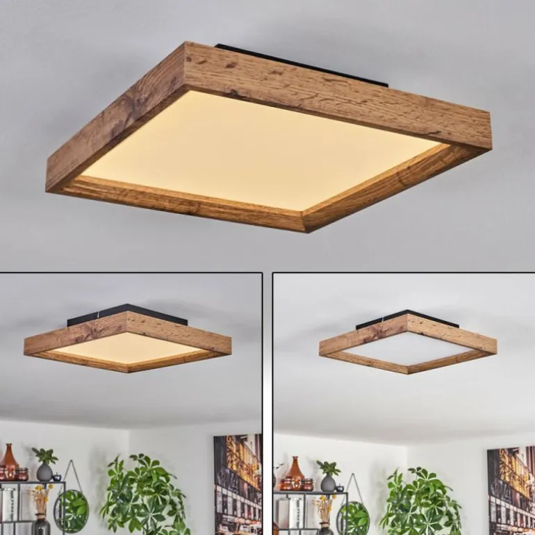 Plafonnier Longvic LED Brun, Couleur bois, Noir, 1 lumière