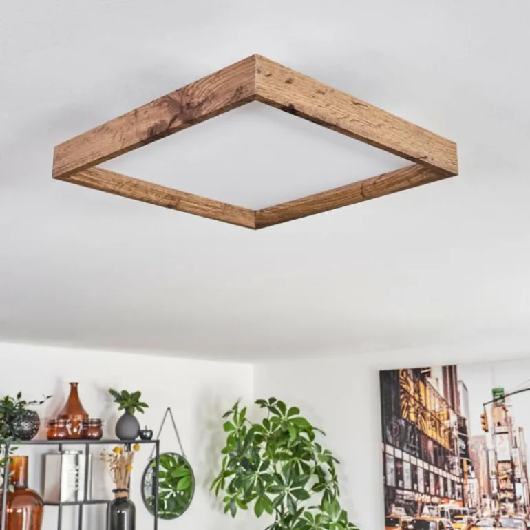 Plafonnier Longvic LED Brun, Couleur bois, Noir, 1 lumière