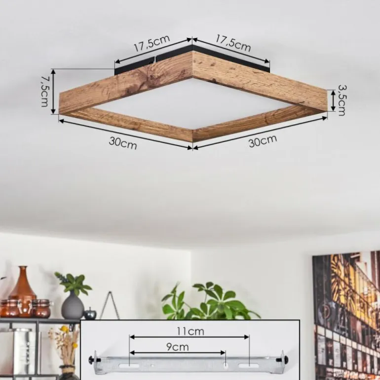 Plafonnier Longvic LED Brun, Couleur bois, Noir, 1 lumière