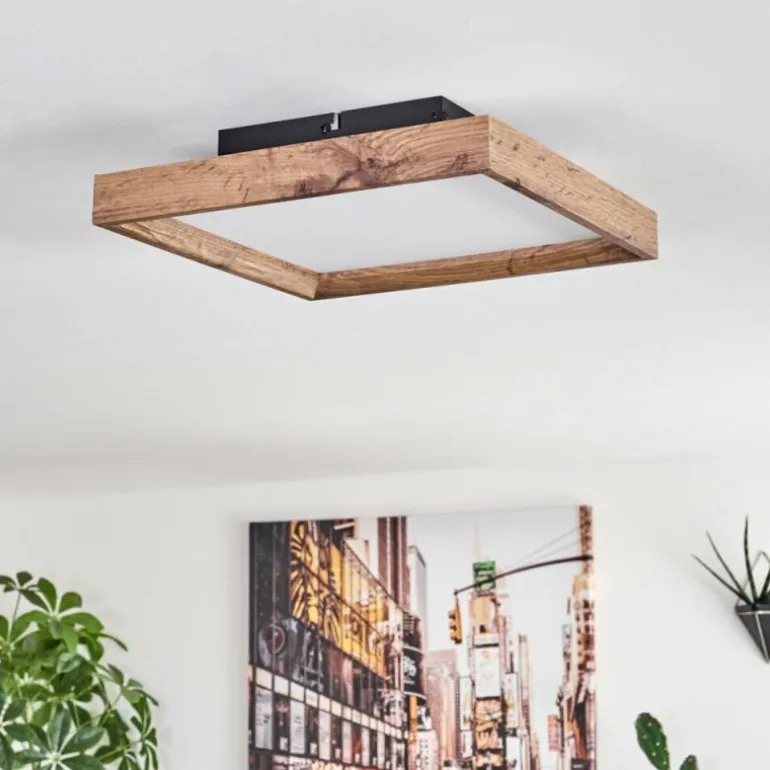 Plafonnier Longvic LED Brun, Couleur bois, Noir, 1 lumière