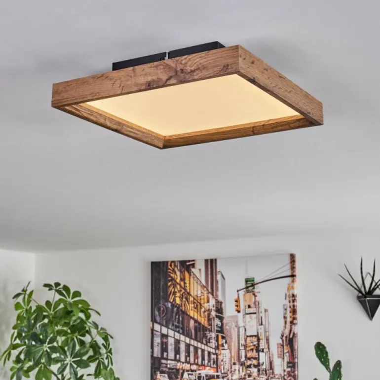 Plafonnier Longvic LED Brun, Couleur bois, Noir, 1 lumière