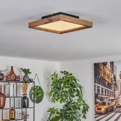 Plafonnier Longvic LED Brun, Couleur bois, Noir, 1 lumière