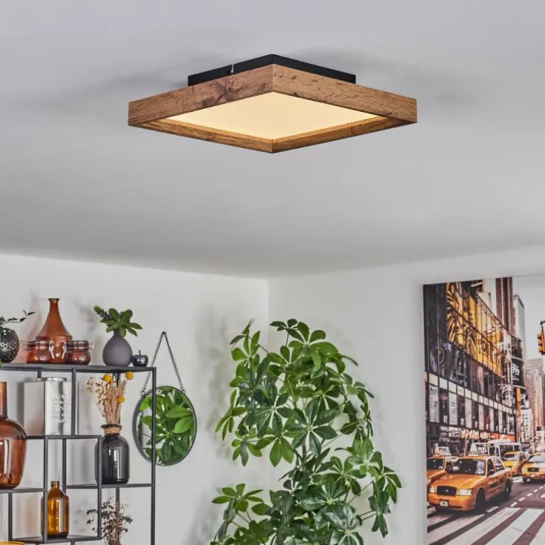 Plafonnier Longvic LED Brun, Couleur bois, Noir, 1 lumière