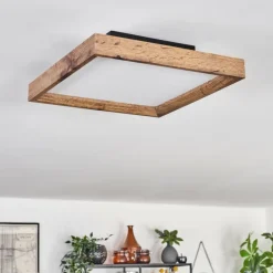 Plafonnier Longvic LED Brun, Couleur bois, Noir, 1 lumière