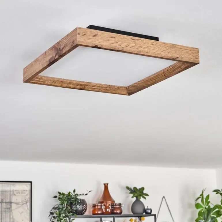 Plafonnier Longvic LED Brun, Couleur bois, Noir, 1 lumière