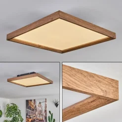 Plafonnier Longvic LED Brun, Couleur bois, Noir, 1 lumière
