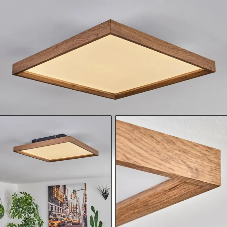 Plafonnier Longvic LED Brun, Couleur bois, Noir, 1 lumière