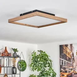 Plafonnier Longvic LED Brun, Couleur bois, Noir, 1 lumière