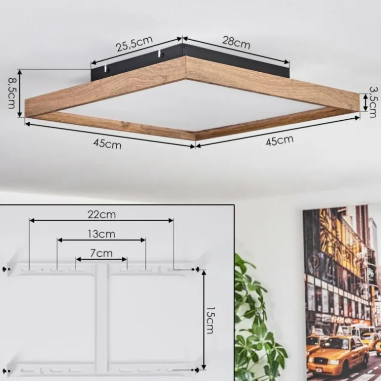 Plafonnier Longvic LED Brun, Couleur bois, Noir, 1 lumière