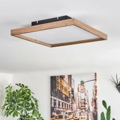 Plafonnier Longvic LED Brun, Couleur bois, Noir, 1 lumière
