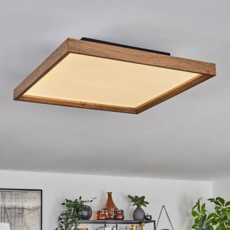 Plafonnier Longvic LED Brun, Couleur bois, Noir, 1 lumière