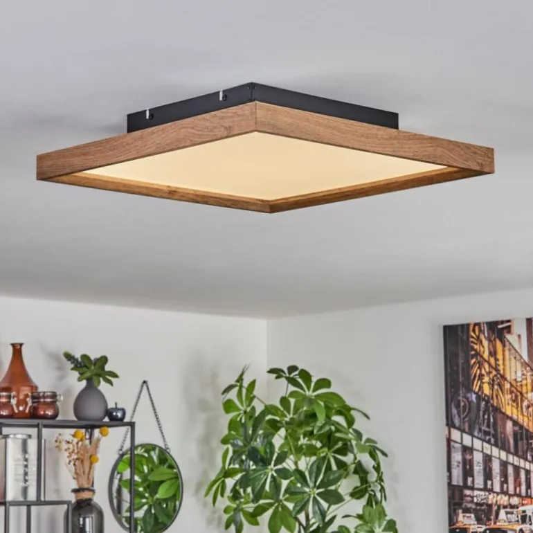 Plafonnier Longvic LED Brun, Couleur bois, Noir, 1 lumière