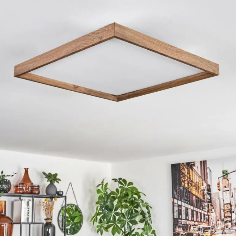 Plafonnier Longvic LED Brun, Couleur bois, Noir, 1 lumière