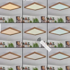 Plafonnier Longvic LED Brun, Couleur bois, Noir, 1 lumière, Télécommandes