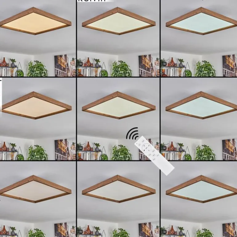 Plafonnier Longvic LED Brun, Couleur bois, Noir, 1 lumière, Télécommandes