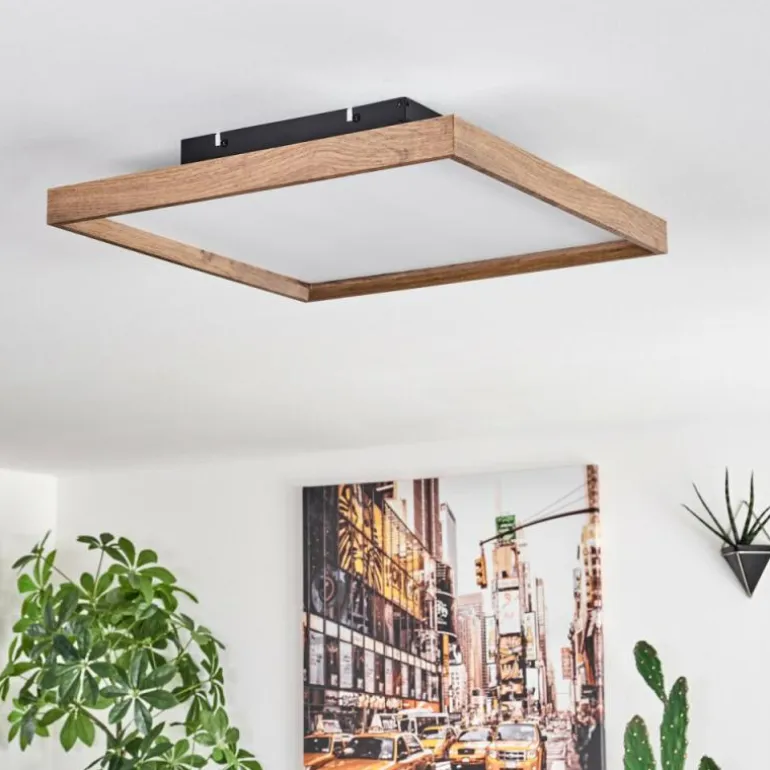 Plafonnier Longvic LED Brun, Couleur bois, Noir, 1 lumière, Télécommandes