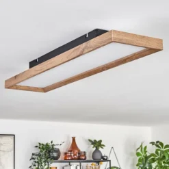 Plafonnier Longvic LED Brun, Couleur bois, Noir, 1 lumière, Télécommandes