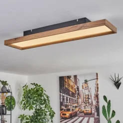 Plafonnier Longvic LED Brun, Couleur bois, Noir, 1 lumière, Télécommandes