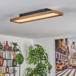 Plafonnier Longvic LED Brun, Couleur bois, Noir, 1 lumière, Télécommandes