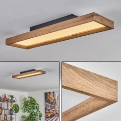 Plafonnier Longvic LED Brun, Couleur bois, Noir, 1 lumière