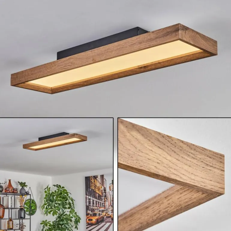 Plafonnier Longvic LED Brun, Couleur bois, Noir, 1 lumière