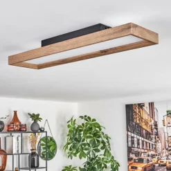 Plafonnier Longvic LED Brun, Couleur bois, Noir, 1 lumière