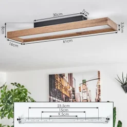 Plafonnier Longvic LED Brun, Couleur bois, Noir, 1 lumière