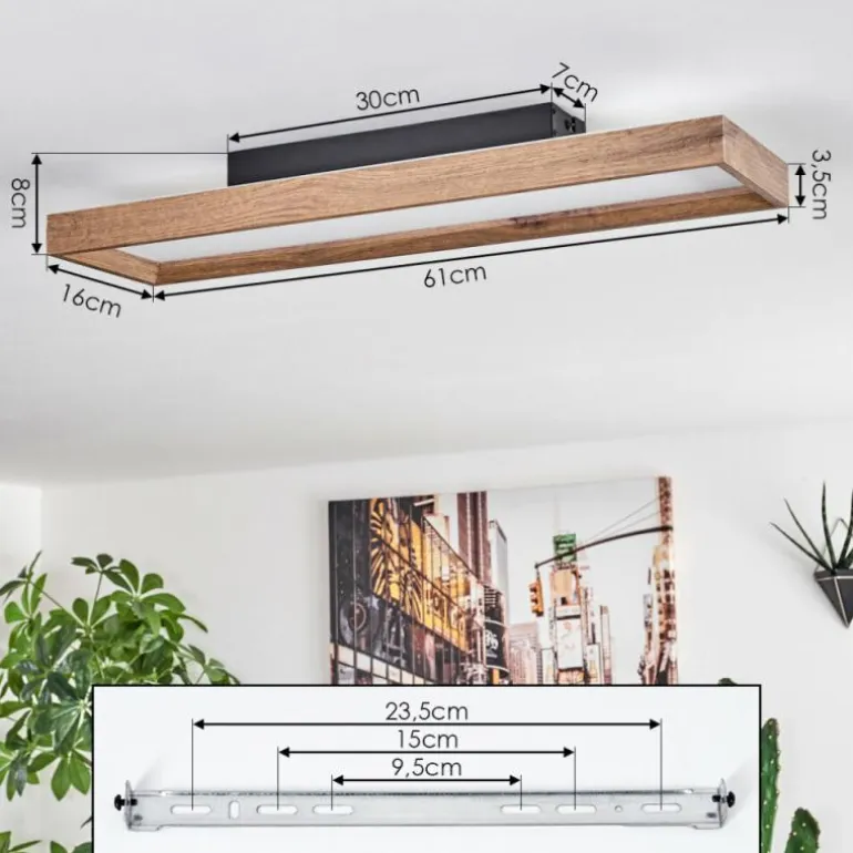 Plafonnier Longvic LED Brun, Couleur bois, Noir, 1 lumière
