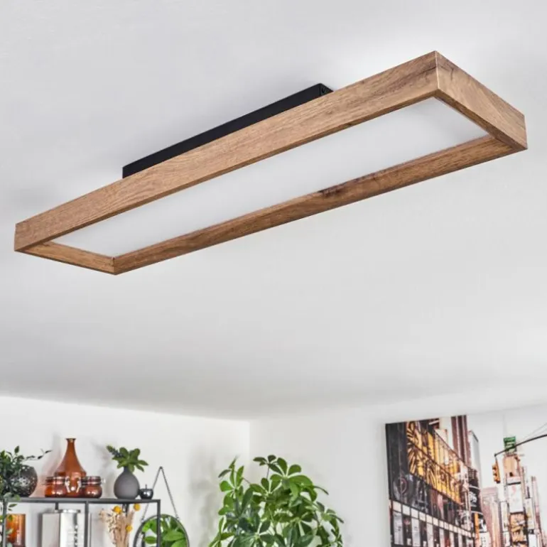 Plafonnier Longvic LED Brun, Couleur bois, Noir, 1 lumière