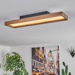 Plafonnier Longvic LED Brun, Couleur bois, Noir, 1 lumière