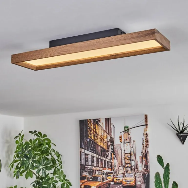 Plafonnier Longvic LED Brun, Couleur bois, Noir, 1 lumière