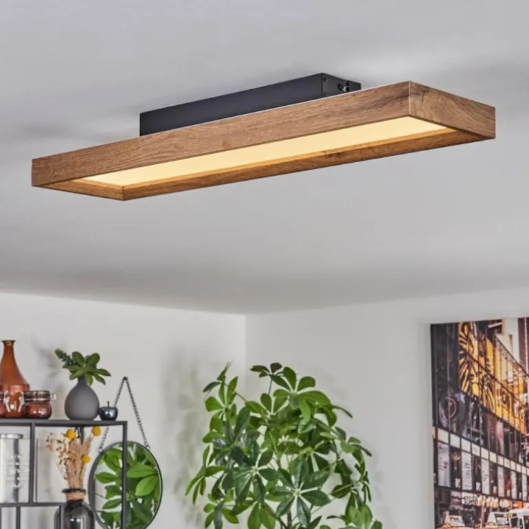 Plafonnier Longvic LED Brun, Couleur bois, Noir, 1 lumière