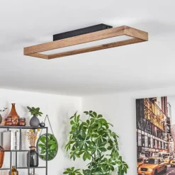 Plafonnier Longvic LED Brun, Couleur bois, Noir, 1 lumière