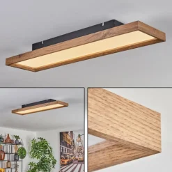 Plafonnier Longvic LED Brun, Couleur bois, Noir, 1 lumière