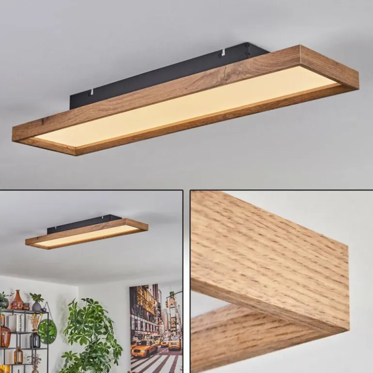 Plafonnier Longvic LED Brun, Couleur bois, Noir, 1 lumière