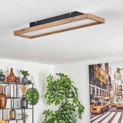 Plafonnier Longvic LED Brun, Couleur bois, Noir, 1 lumière