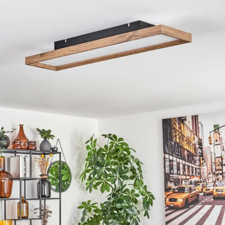 Plafonnier Longvic LED Brun, Couleur bois, Noir, 1 lumière