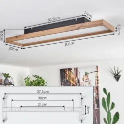 Plafonnier Longvic LED Brun, Couleur bois, Noir, 1 lumière