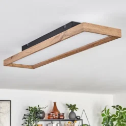 Plafonnier Longvic LED Brun, Couleur bois, Noir, 1 lumière