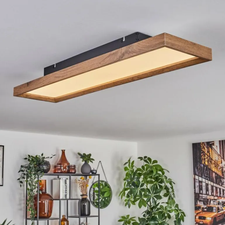 Plafonnier Longvic LED Brun, Couleur bois, Noir, 1 lumière