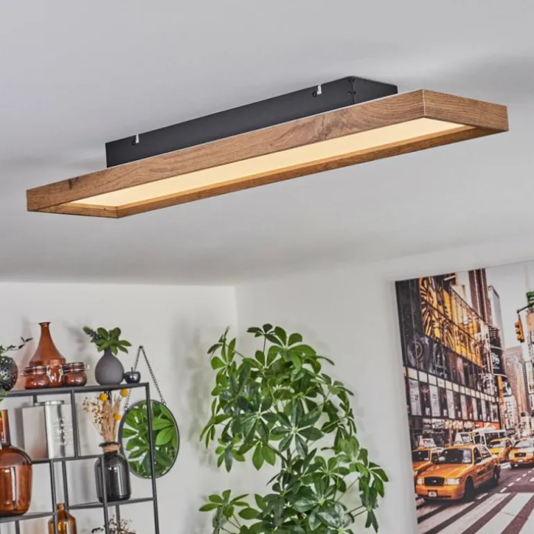 Plafonnier Longvic LED Brun, Couleur bois, Noir, 1 lumière
