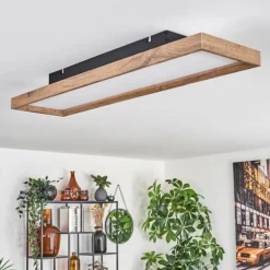 Plafonnier Longvic LED Brun, Couleur bois, Noir, 1 lumière