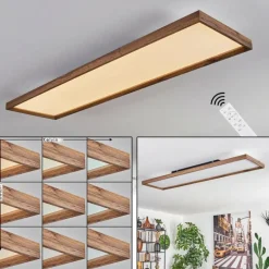 Plafonnier Longvic LED Couleur bois, Noir, 1 lumière, Télécommandes