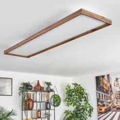 Plafonnier Longvic LED Couleur bois, Noir, 1 lumière, Télécommandes