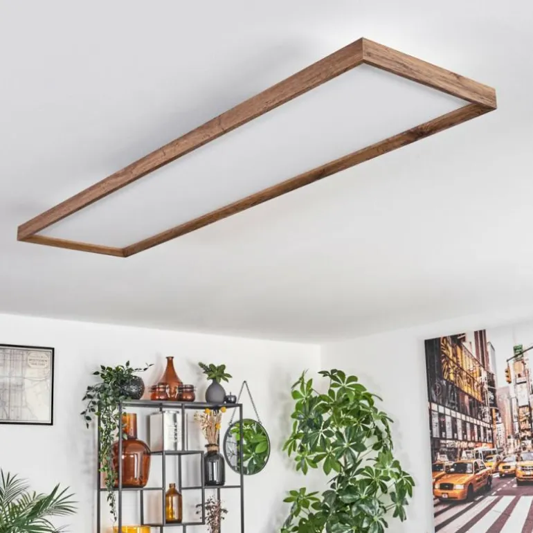 Plafonnier Longvic LED Couleur bois, Noir, 1 lumière, Télécommandes