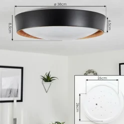 Plafonnier Louea LED Brun, Couleur bois, Noir, 1 lumière
