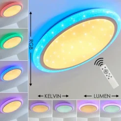 Plafonnier Lowell LED Blanc, 2 lumières, Télécommandes, Changeur de couleurs