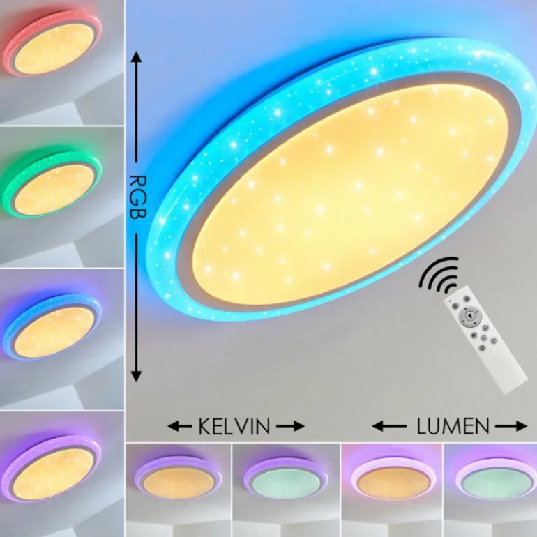 Plafonnier Lowell LED Blanc, 2 lumières, Télécommandes, Changeur de couleurs