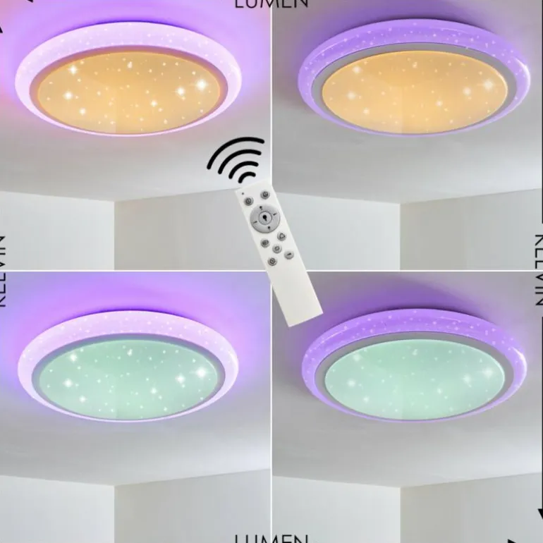 Plafonnier Lowell LED Blanc, 2 lumières, Télécommandes, Changeur de couleurs