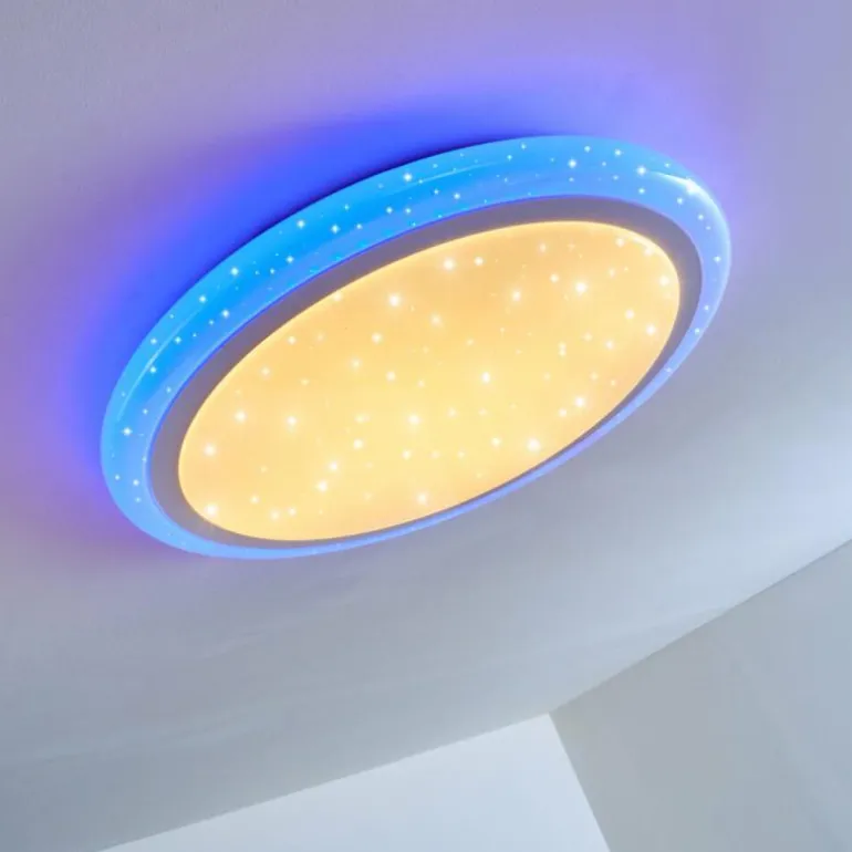 Plafonnier Lowell LED Blanc, 2 lumières, Télécommandes, Changeur de couleurs